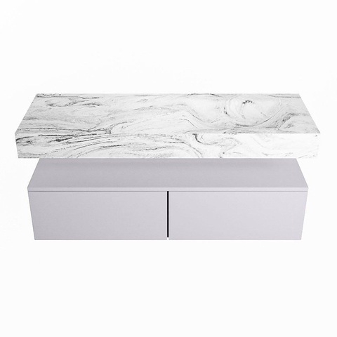 Mondiaz ALAN-DLUX Ensemble de meuble - 130cm - meuble Cale mat - 2 tiroirs - Lavabo Cloud Glace suspendu - vasque Droite - 0 trous de robinet SW805623