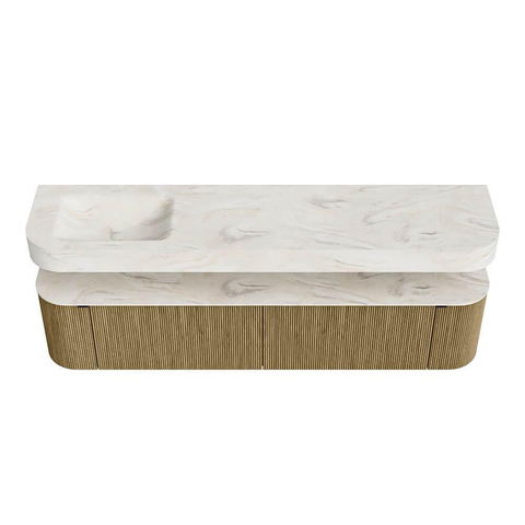 MONDIAZ THOR-DLUX 200cm meuble de salle de bains arrondi gauche + droite couleur Dusk avec 2 tiroirs et 2 portes. Vasque suspendue CLOUD Gauche 1 trou de robinet couleur Ostra. SW1466860