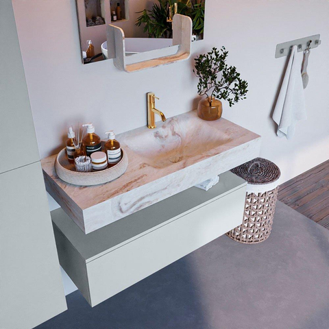 MONDIAZ ALAN - DLUX Ensemble de meuble de salle de bains - 100cm - meuble bas - Clay - 1 tiroir - lavabo suspendu - vasque à droite - 1 trou de robinetterie - Frappe SW804896