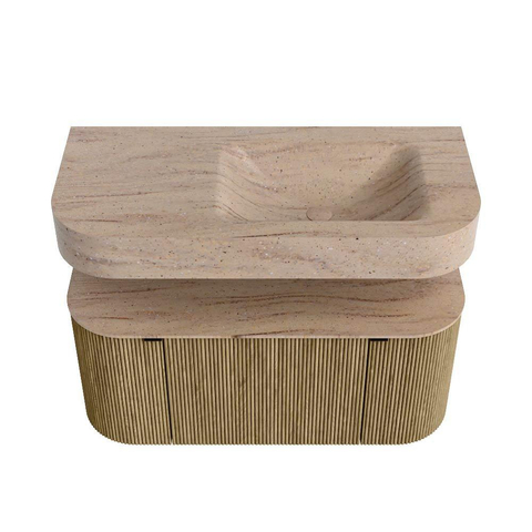 MONDIAZ THOR-DLUX 100cm meuble de salle de bains arrondi gauche + droite couleur Dusk avec 1 tiroir et 2 portes. Vasque suspendue CLOUD Droite 1 trou de robinet couleur Saba. SW1467565