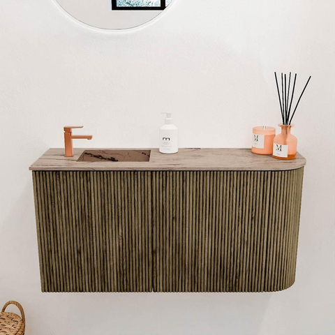 Mondiaz JOYA-DLUX Meuble de salle de bains 81,6cm - arrondi droit couleur Dusk - Vasque FAYE position Gauche 1 trou de robinet couleur Arena. SW1426270