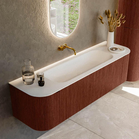 Mondiaz KURVE Ensemble de meubles de salle de bains - 160x46x40cm - 1 tiroir - 2 portes - lavabo solid surface - centre - sans trou de robinet - Ruby SW1415289