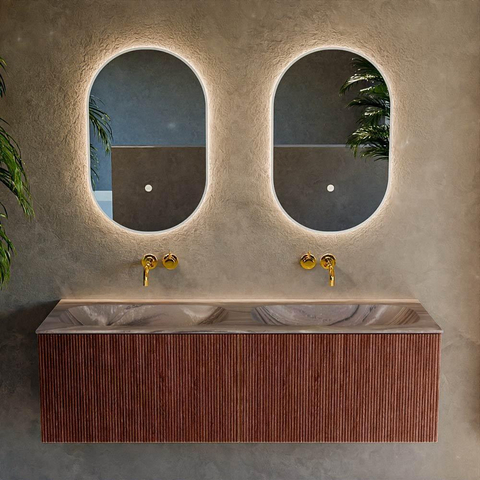 MONDIAZ KURVE-DLUX 140cm badmeubel kleur Ruby met 2 lades en 0 deuren. Wastafel STOR SMALL Dubbel zonder kraangat Sombra. SW1433995