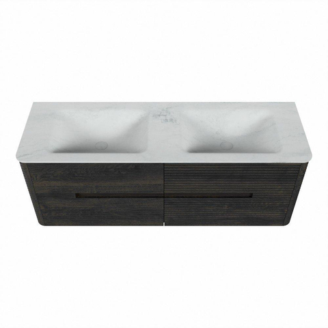 Mondiaz CIRO-DLUX Meuble de salle de bains - 140x45x50cm - Plan vasque solid surface Opalo - 2 vasques double - 2 perçages de robinet - 4 tiroirs - Shadow SW1532406