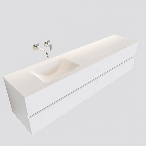 MONDIAZ VICA Ensemble de meuble salle de bain - 200cm - 4 tiroirs - lavabo Cloud gauche - 0 trous de robinet - solid surface talc SW410348