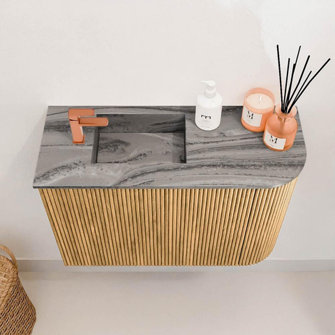 Mondiaz JOYA-DLUX 61.6cm toiletmeubel - ronding rechts kleur Oak - Wastafel FAYE positie Links 1 kraangat kleur Sombra. SW1424274