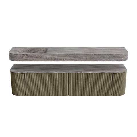MONDIAZ THOR-DLUX Meuble de salle de bains 190cm arrondi gauche + droite couleur Shadow avec 2 tiroirs et 2 portes. Vasque suspendue CLOUD Gauche 1 trou de robinet couleur Oza. SW1466640