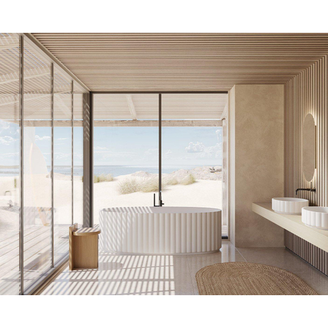 Riho Catching Waves vrijstaand bad - 174x82x56.5cm - ovaal - solid surface - mat wit SW1185389