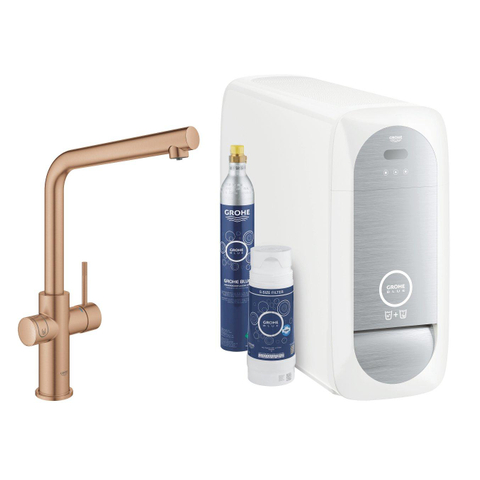 Grohe Blue Home Keukenkraan - L-Uitloop - 1-gats - filterfunctie - plat licht en bruisend water - brushed warm sunset (koper) SW354732