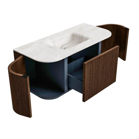 MONDIAZ KURVE-DLUX Meuble de salle de bains 100cm avec module 25 Len R couleur Walnut avec 1 tiroir et 2 portes. Lavabo GRUNNE central sans trou de robinet couleur Frappe. SW1137403