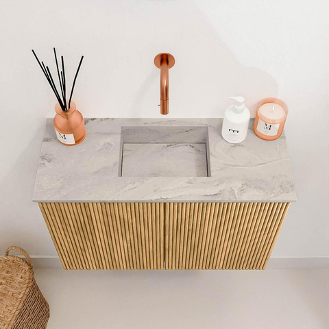 Mondiaz JOYA-DLUX 60cm meuble de toilette - couleur Chêne - Vasque FAYE position Milieu Sans trou de robinet couleur Glace SW1421947