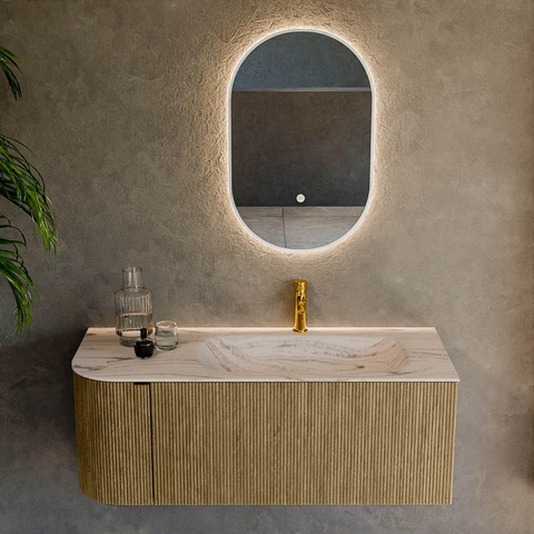 MONDIAZ KURVE-DLUX Meuble de salle de bains 115cm arrondi à gauche couleur Dusk avec 1 tiroir et 1 porte. Vasque BIG SMALL à droite 1 trou de robinet Nata. SW1432373