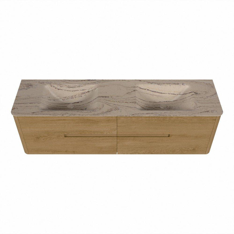 Mondiaz CIRO-DLUX Badkamermeubelset - 170x45x50cm - Solid surface wastafel Arena - 2 wasbak Dubbel - 2 kraangaten - 4 lades - Oak SW1531366