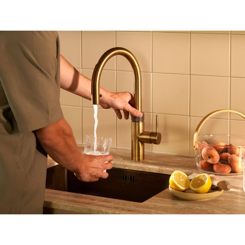 Quooker Flex Round kokendwaterkraan - draaibare & uittrekbare uitloop - PRO3 reservoir - Warm / kokend water - messing patina SW1481680
