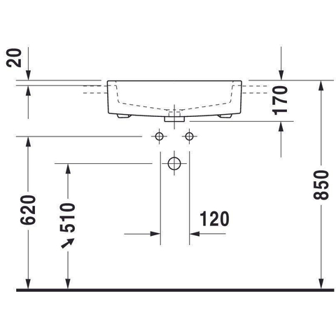 Duravit Vero Half inbouwwastafel - met kraangat - met overloop - 55x47cm - met wondergliss - inclusief bevestiging - wit 0300008