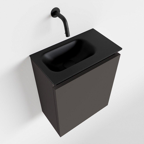 MONDIAZ TURE Toiletmeubel 40x23x50cm met 0 kraangaten 1 deuren dark grey mat Wastafel Eden links Solid Surface Zwart SW475273