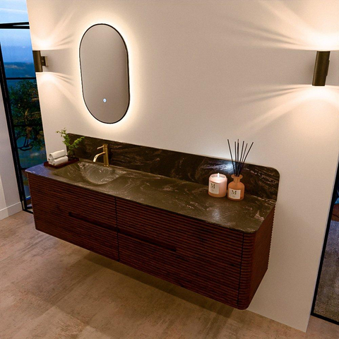 Mondiaz CIRO-DLUX Ensemble de meubles de salle de bains - 180x45x50cm - Lavabo en solid surface Lava - 1 vasque à gauche - 1 trou de robinet - 4 tiroirs - Ruby SW1531629