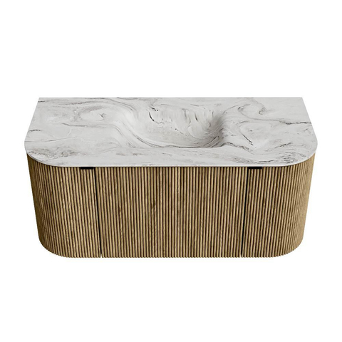 Mondiaz KURVE-DLUX Ensemble de meubles de salle de bains - 100x46x40cm - 1 tiroir - 2 portes - lavabo solid surface - central - 1 trou de robinet - Dusk SW1415447