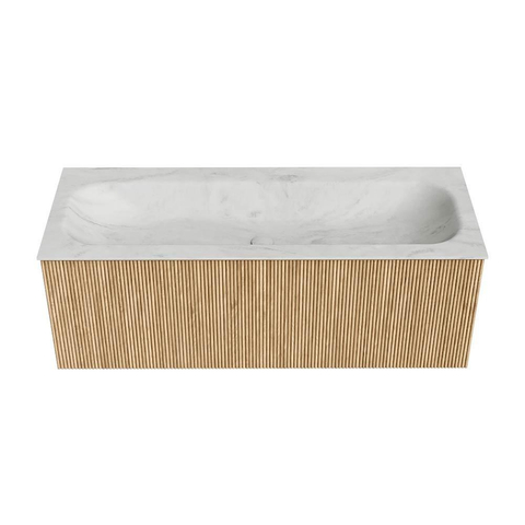 MONDIAZ KURVE-DLUX Meuble de salle de bains 120 cm couleur chêne avec 1 tiroir. Lavabo BIG LARGE central 1 trou de robinet couleur Opalo. SW1137545