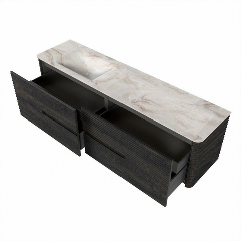 Mondiaz CIRO-DLUX Ensemble de meubles de salle de bains - 180x45x50cm - vasque en solid surface Frappe - 1 bassin à gauche - 1 trou de robinet - 4 tiroirs - Shadow SW1532194