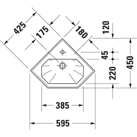 Duravit Serie 1930 Fontein - 59.5x45cm - 1 kraangat - met overloop gliss - wit 0296872