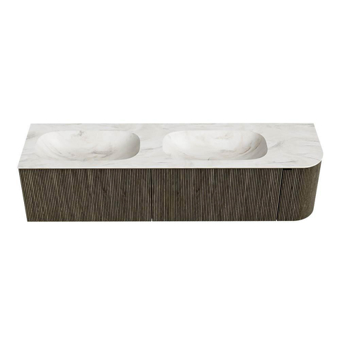 Mondiaz KURVE-DLUX Badkamermeubelset - 175x46x40cm - 2 lade - 1 deur - wastafel solid surface - dubbel / links - zonder kraangat - Shadow SW1414580