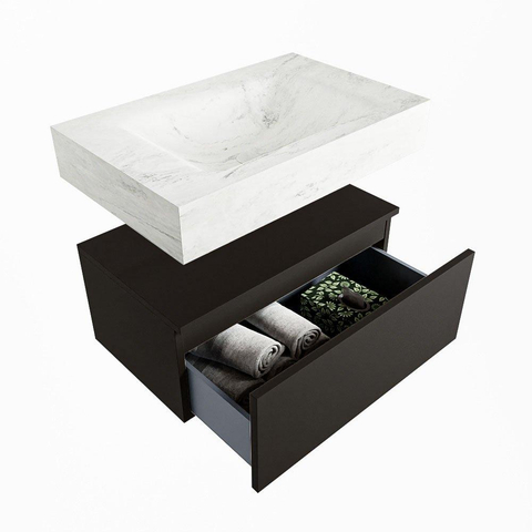 Mondiaz ALAN-DLUX Ensemble de meuble - 70cm - meuble Urban mat - 1 tiroir - Lavabo Cloud Opalo suspendu - vasque Centre - 1 trou de robinet SW806408
