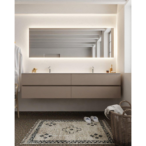 MONDIAZ VICA Badkamermeubelset - 200cm - 4 lades - wasbak Moon dubbel - 2 kraangaten - solid surface smoke OUTLETSTORE STORE44292
