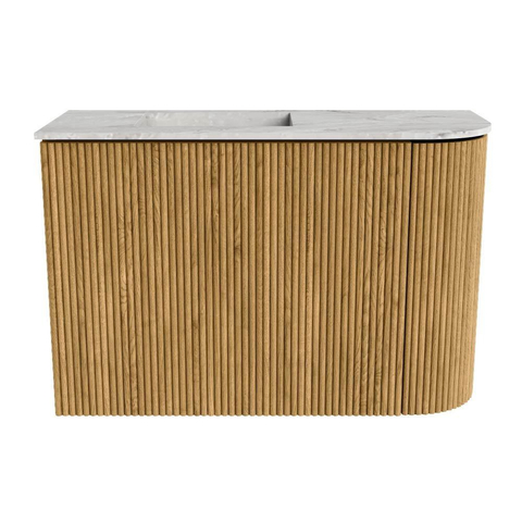 Mondiaz JOYA-DLUX 61.6cm toiletmeubel - ronding rechts kleur Oak - Wastafel FAYE positie Links 1 kraangat kleur Glace. SW1422013