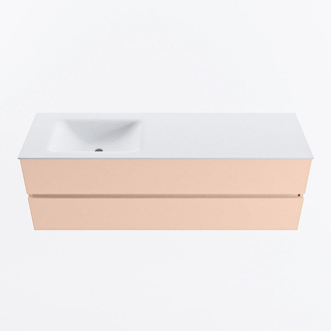 MONDIAZ VICA Ensemble meuble de salle de bains - 150cm - meuble sous-vasque rosee - 2 tiroirs - lavabo cloud gauche - 1 trou de robinet - version hauteur 60cm - talc SW1083548