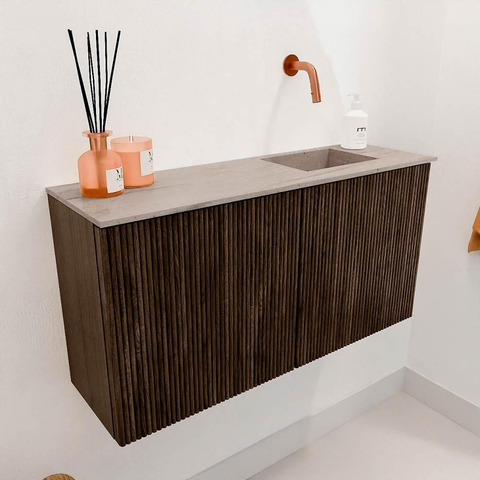 Mondiaz JOYA-DLUX Meuble de salle de bains - 80cm - couleur Walnut - Vasque FAYE position Droite Sans trou de robinet couleur Saba SW1424651