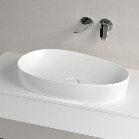 Villeroy & Boch Antao Waskom - 65x40x14.6cm asymmetrisch - zonder overloop - Stone White (mat wit) SW917843