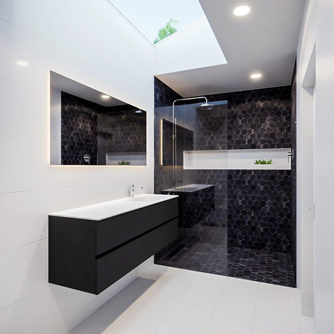 MONDIAZ VICA Ensemble de meuble salle de bain - 150cm - 4 tiroirs - lavabo Cloud à droite - 1 trou de robinet - solid surface urban SW410291