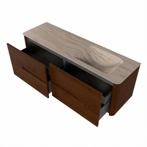 Mondiaz CIRO-DLUX Ensemble de meubles de salle de bains - 150x45x50cm - vasque Solid Surface Saba - 1 lavabo à droite - sans trous de robinetterie - 4 tiroirs - Ruby SW1531902