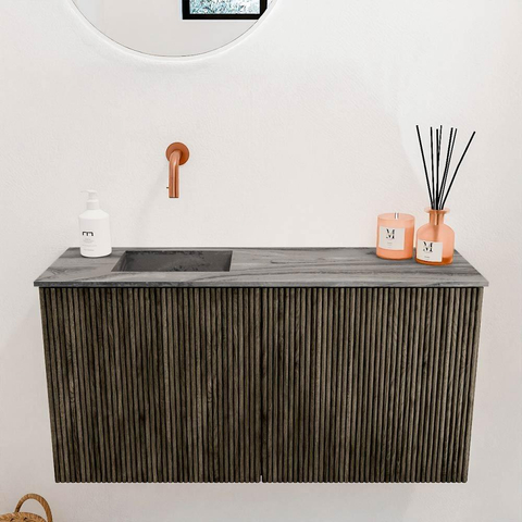 Mondiaz JOYA-DLUX 80cm toiletmeubel - kleur Shadow - Wastafel FAYE positie Links Zonder kraangat kleur Sombra. SW1425204