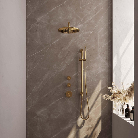 Brauer Gold Edition Ensemble de douche pluie encastré - douche principale 30cm - bras mural - glissière - avec partie encastrable - boutons lisses - douchette à main Barre 1 fonction - PVD - or brossé SW547673