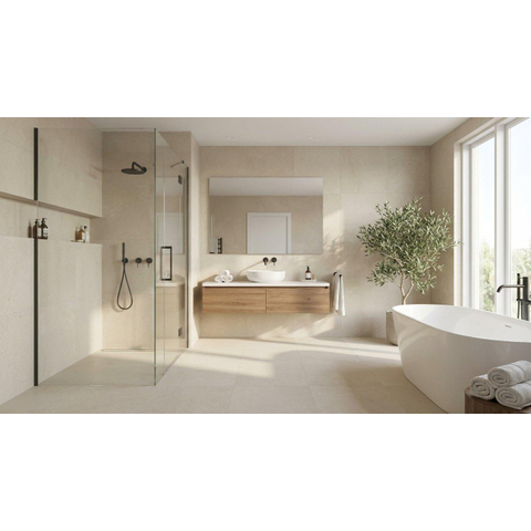 ÉCHANTILLON Terravito Cosano carreau mural et de sol - 60x60cm - rectifié - aspect pierre naturelle - Bloom mat (crème) SW1131001