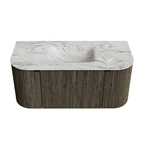 Mondiaz KURVE-DLUX Badkamermeubelset - 100x46x40cm - 1 lade - 2 deuren - wastafel solid surface - midden - zonder kraangat - Shadow SW1414519