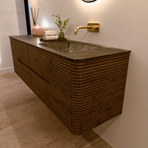 Mondiaz CIRO-DLUX Ensemble de meubles de salle de bains - 160x45x50cm - vasque Solid surface Lava - 1 vasque à droite - sans trous de robinet - 4 tiroirs - Dusk SW1532953