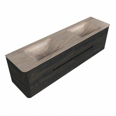 Mondiaz CIRO-DLUX Badkamermeubelset - 180x45x50cm - Solid surface wastafel Saba - 2 wasbak Dubbel - 2 kraangaten - 4 lades - Shadow SW1532734