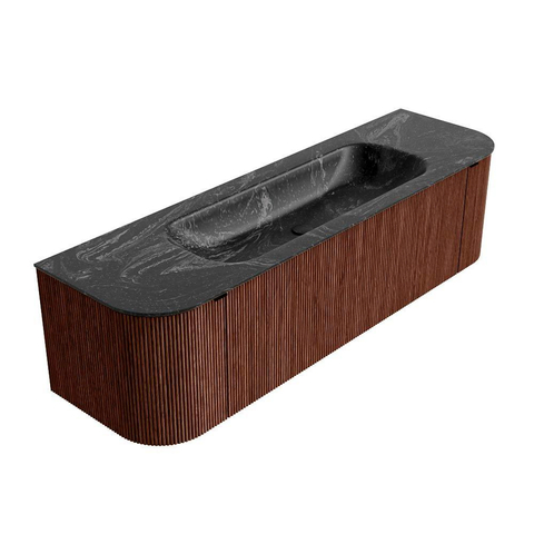 Mondiaz KURVE-DLUX Ensemble meuble de salle de bains - 160x46x40cm - 1 tiroir - 2 portes - lavabo solid surface - central - sans trou de robinet - Ruby SW1416048