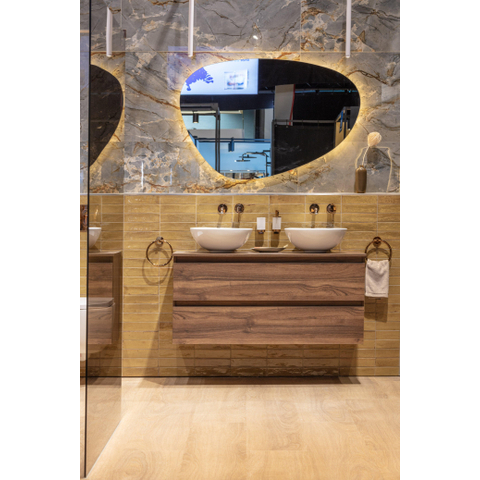 Saniclass Chaci Badkameronderkast - 120cm - 2 lades - greeploos - noten (hout) SHOWROOMMODEL SHOW27012