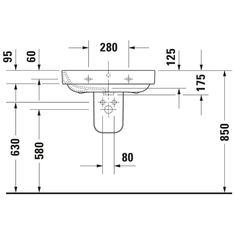 Duravit Happy D.2 Wastafel - met overloop - met 1 kraangat - 65x50cm - wit SW54260