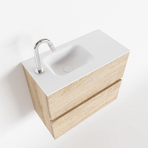MONDIAZ ADA Meuble WC - 60x30x50cm - 1 trou de robinet - 2 tiroirs - chêne blanchi mat - vasque à gauche - Solid surface - Blanc SW472764