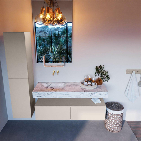 MONDIAZ ALAN - DLUX Ensemble de meubles de salle de bains - 130cm - meuble bas - Linen - 2 tiroirs - lavabo suspendu - vasque à gauche - 0 trous de robinet - Glace SW805852