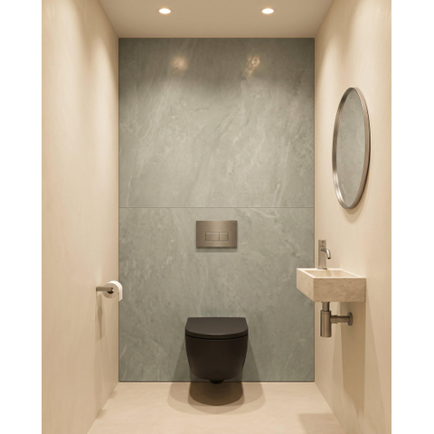 QeramiQ Dely Swirl Ensemble WC- 36.3x51.7cm - Réservoir encastré Geberit UP320 - Abattant de 35mm d'épaisseur - Plaque de commande en inox- Boutons rectangulaires - Noir mat SW1138615