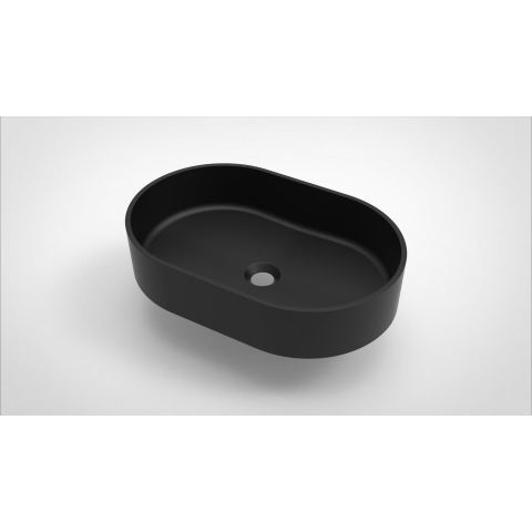 Arcqua Case waskom - 55x36cm - Ovaal - Cast marble Zwart Mat SW767328
