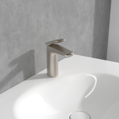 Villeroy & Boch Antao 1 greeps wastafelkraan - 140mm - met push open afvoergarnituur - Brushed Nickel (rvs) SW974161