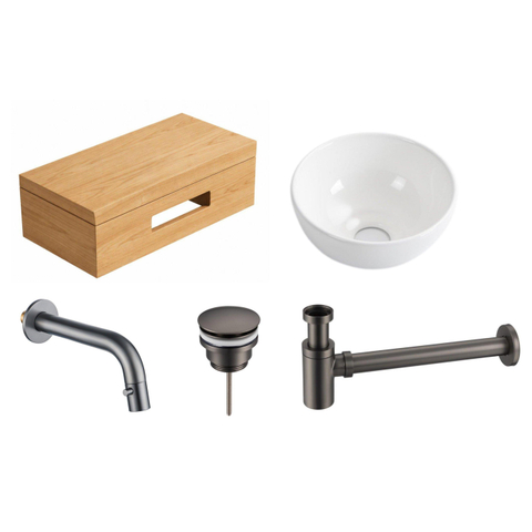 Royal Plaza Terra pack lave-mains – 40 x 25 x 10 cm – bois blanc brillant – avec porte-serviette SW1576330