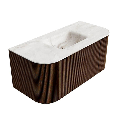 MONDIAZ KURVE-DLUX Meuble de salle de bains 100cm avec module 25 Len R couleur Walnut avec 1 tiroir et 2 portes. Lavabo GRUNNE central sans trou de robinet couleur Frappe. SW1137403